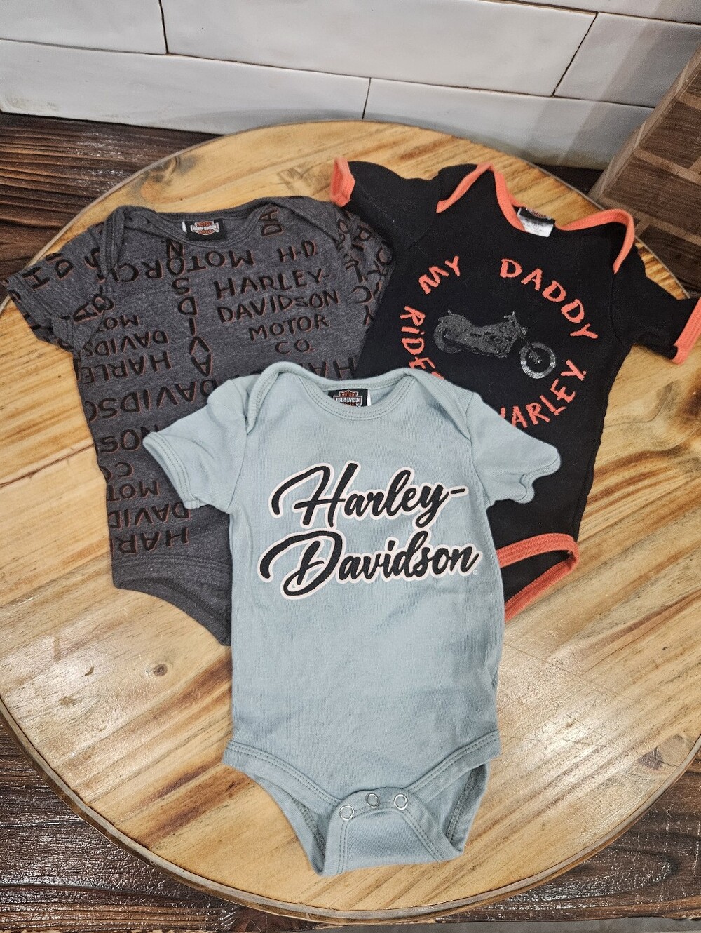 Harley-Davidson Baby 3-6 Months Onesie Bodysuit Trio Bundle